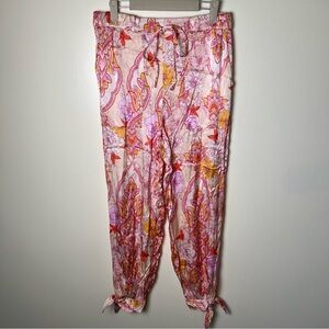 Zara The Sasha Floral Paisley Satin Tie Hem Pants Large Orange High Rise Boho